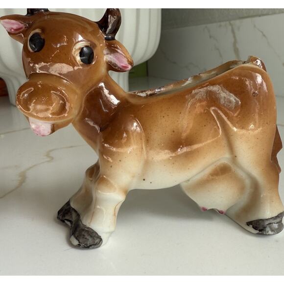 Other - Cow Creamer Vintage 1940’s Japan Ceramic Porcelain Brown Orange 4"x 5"